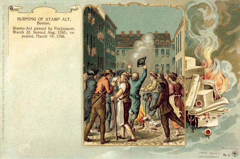 Burning of Stamp Act, Boston, 1765. augusztus alkotó: American School