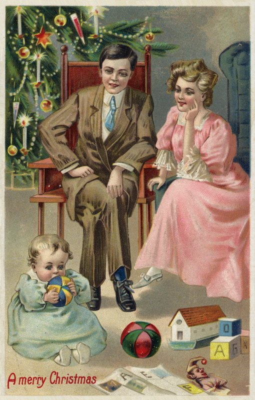 Pár babával karácsonykor alkotó: American School