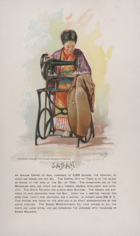 Japán női varró, Singer varrógépek hirdetése, 1892 alkotó: American School