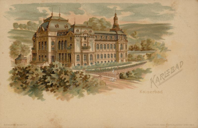 Kaiserbad gyógyfürdő Karlsbadban (Karlovy Vary), Osztrák-Magyar Birodalom, XIX. alkotó: Austrian School