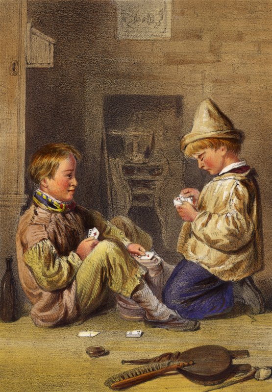 Mind a négyes, két fiú kártyázik alkotó: English School