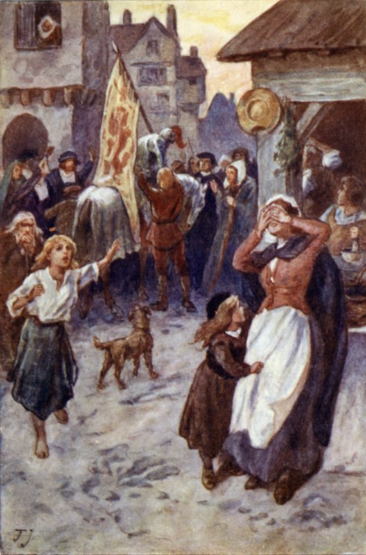 A floddeni csatáról szóló hírek megérkeznek Edinburgh-ba alkotó: English School