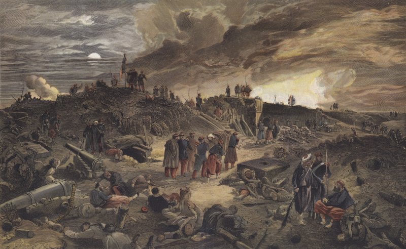 A Malakoff Redoubt romjai, miután a franciák elfoglalták, Szevasztopol ostroma, 1855. szeptember 8. alkotó: European School