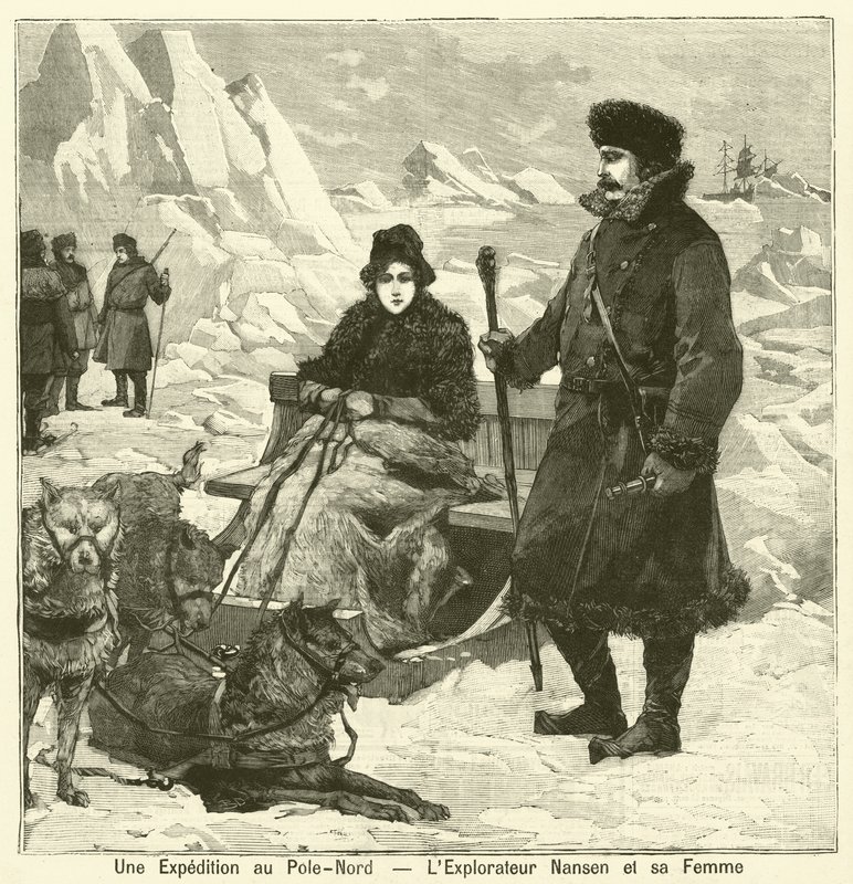 Expedíció az Északi-sarkra: Fridtjof Nansen norvég felfedező és felesége alkotó: French School