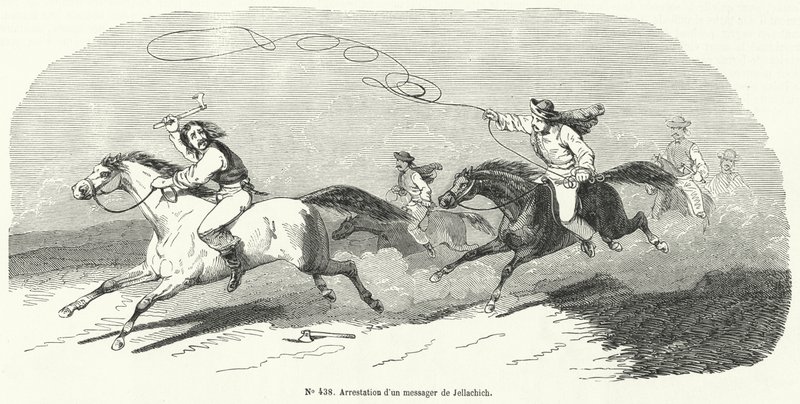 Josip Jelacic horvát bán hírnökének letartóztatása, 1848-as forradalom alkotó: French School
