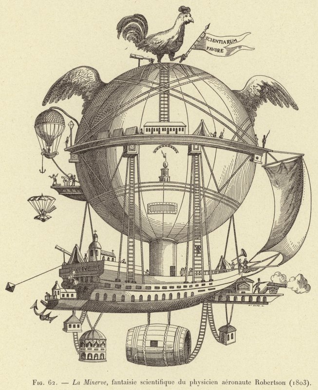 La Minerva, Robertson fizikus aeronauta tudományos fantáziája (1803) alkotó: French School