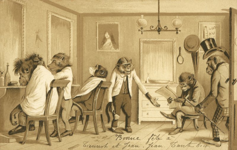 Borbélyt üzemeltető majom alkotó: French School