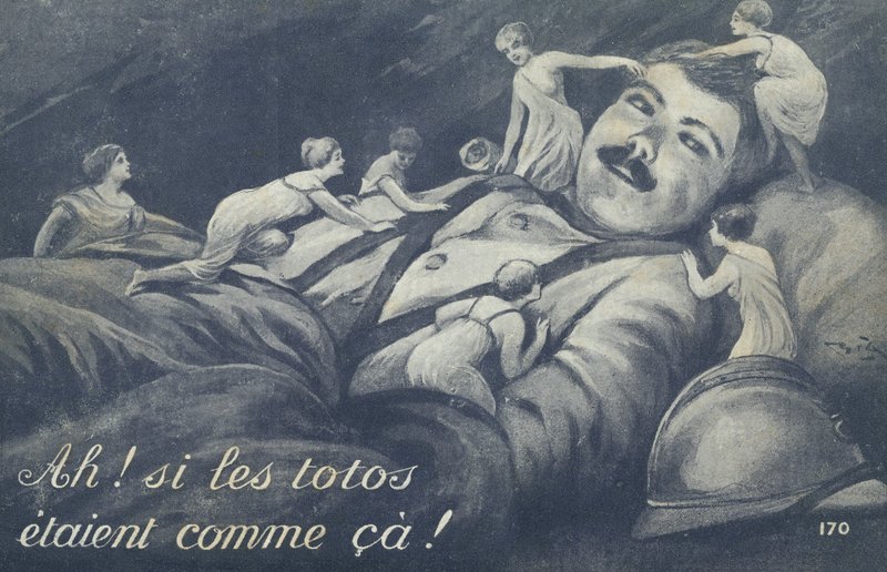 Apró nők másznak át egy katonán alkotó: French School