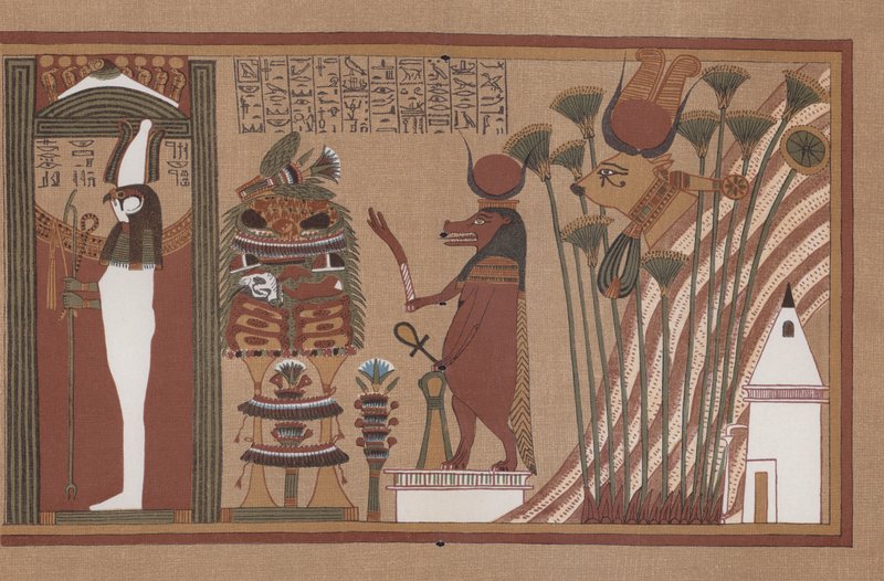 Jelenet az ókori egyiptomi Ani papiruszból, a British Museum halottak könyvéből alkotó: German School