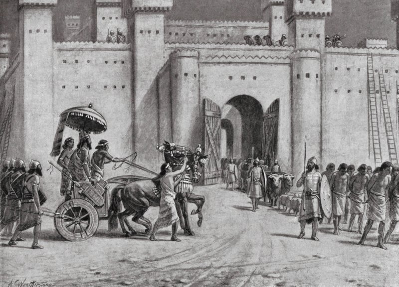 Damaszkusz elfoglalása IV. Tiglath-Pilézer által, Kr. e. 732 (litó) alkotó: A.C. Weatherstone