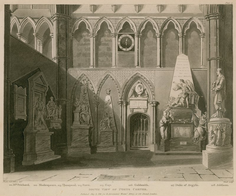 A Poets Corner, Westminster Abbey, London déli nézete alkotó: A.C. and Villiers, H. Pugin