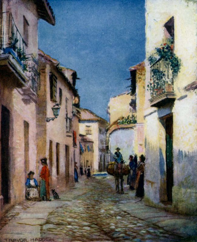 Cordova, Utcai jelenet (színes litó) alkotó: A. Trevor Haddon