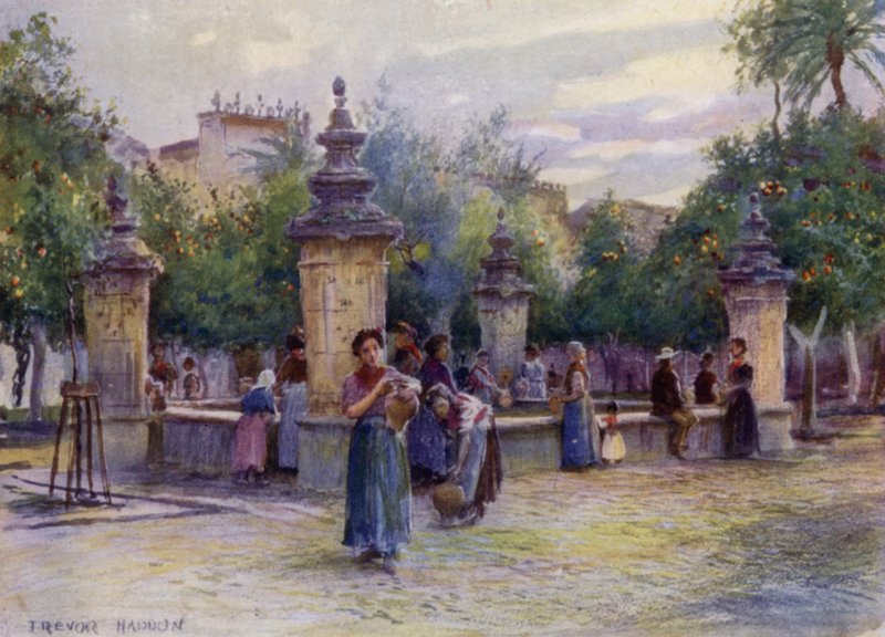 Cordova, Patio de los Naranjos (színes litho) alkotó: A. Trevor Haddon