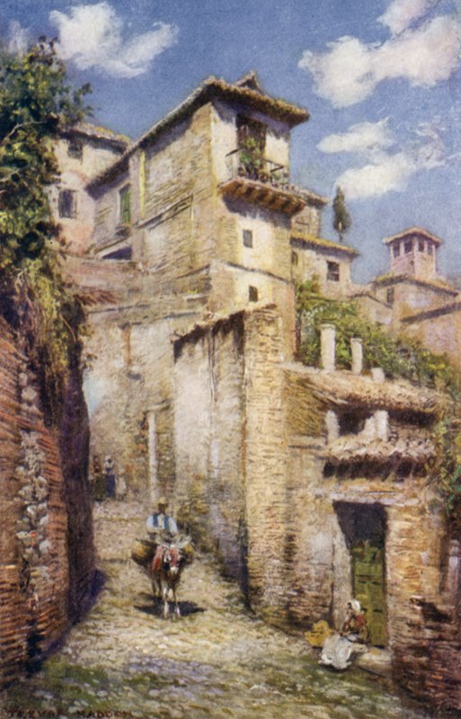 Granada, egy utca az Albaicinben (színes litó) alkotó: A. Trevor Haddon