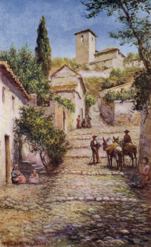 Granada, utca a régi negyedben (színes litó) alkotó: A. Trevor Haddon