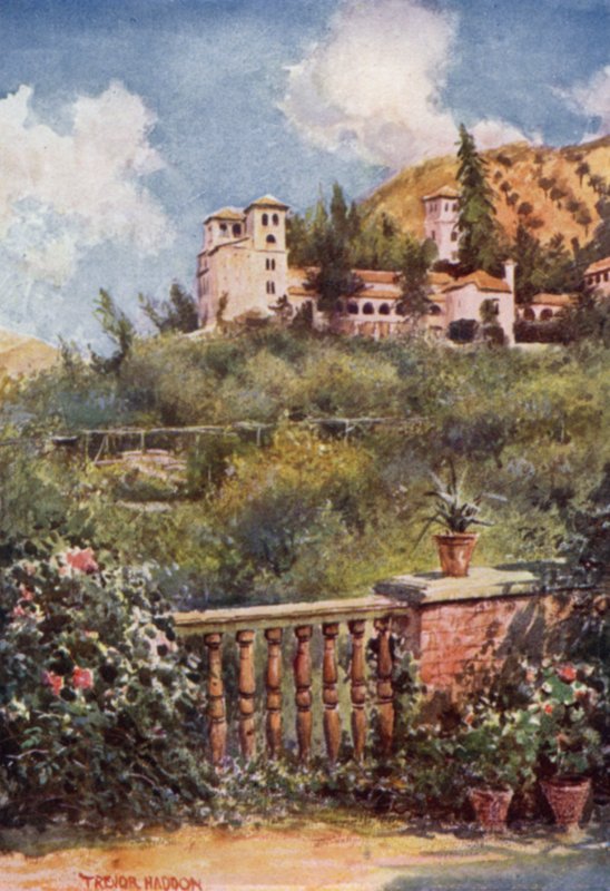 Granada, kilátás a Generalife-ra (színes litó) alkotó: A. Trevor Haddon