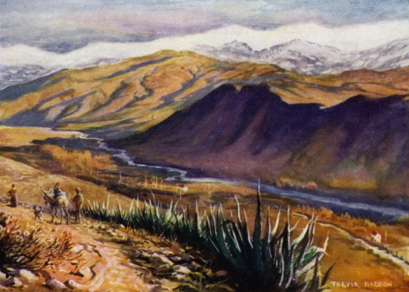 Granada, kilátás a Sierra Nevadára és a Genil folyóra (színes litho) alkotó: A. Trevor Haddon