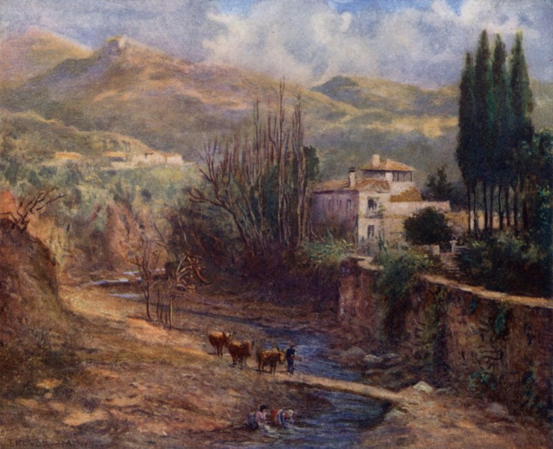 Granada, Villa on the Darro (színes litó) alkotó: A. Trevor Haddon