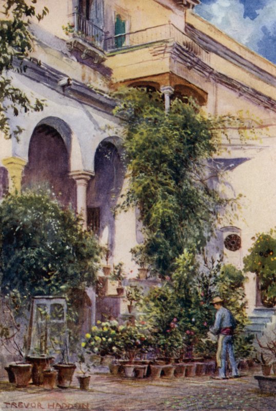 Sevilla, Alcazar kertje (színes litó) alkotó: A. Trevor Haddon