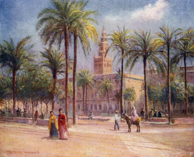 Sevilla, Plaza de San Fernando (színes litó) alkotó: A. Trevor Haddon