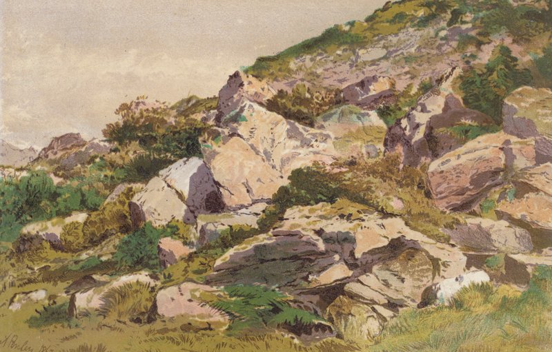 A Taliaris északi oldalán lévő kövek tanulmányozása, Llandilo közelében, Dél-Wales (chromolitho) alkotó: Aaron Edwin Penley