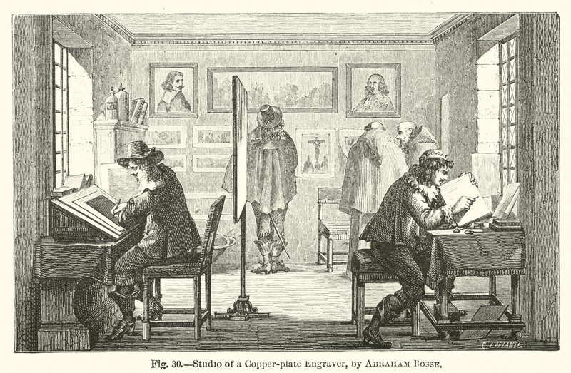 Rézmetsző műterme (metszet) alkotó: Abraham (after) Bosse