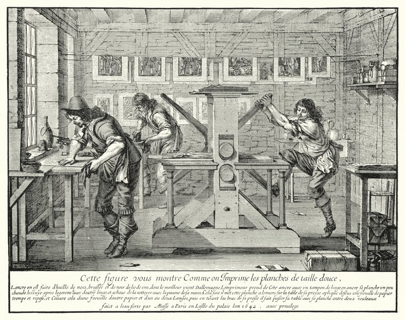 A gravírozó műhely (metszet) alkotó: Abraham (after) Bosse