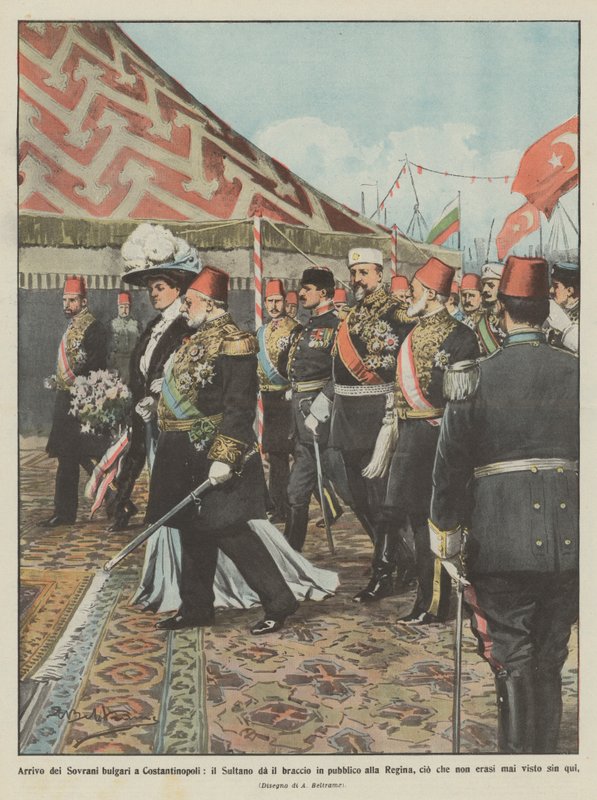 A bolgár uralkodók megérkezése Konstantinápolyba, a szultán nyilvánosan átnyújtja a karját a királynőnek? alkotó: Achille Beltrame