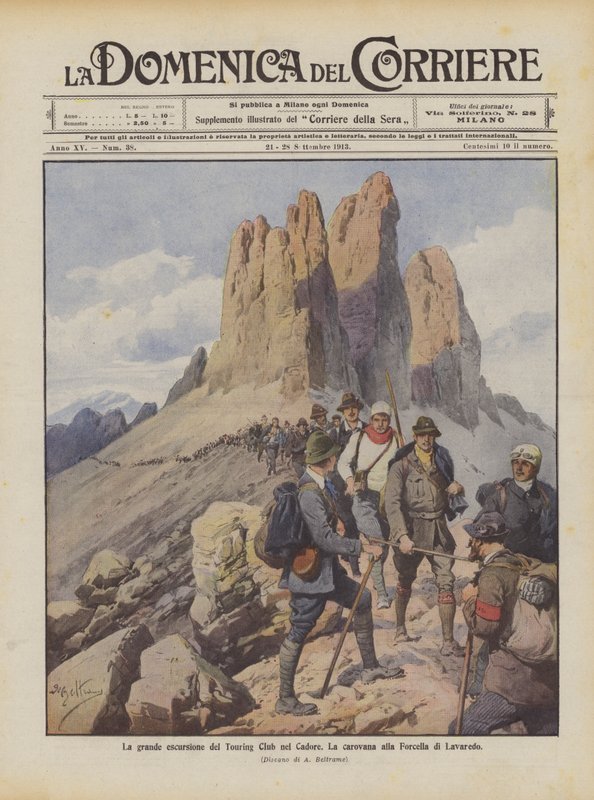 A Cadore Touring Club nagyszerű kirándulása, A karaván a Forcella di Lavaredóba alkotó: Achille Beltrame
