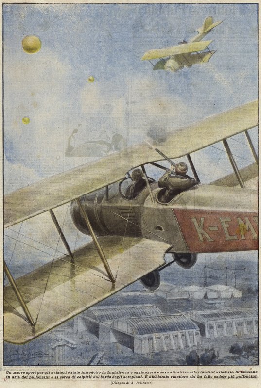 Egy fegyveres egy repülőgépben léggömböket lövöldözött Anglia felett alkotó: Achille Beltrame