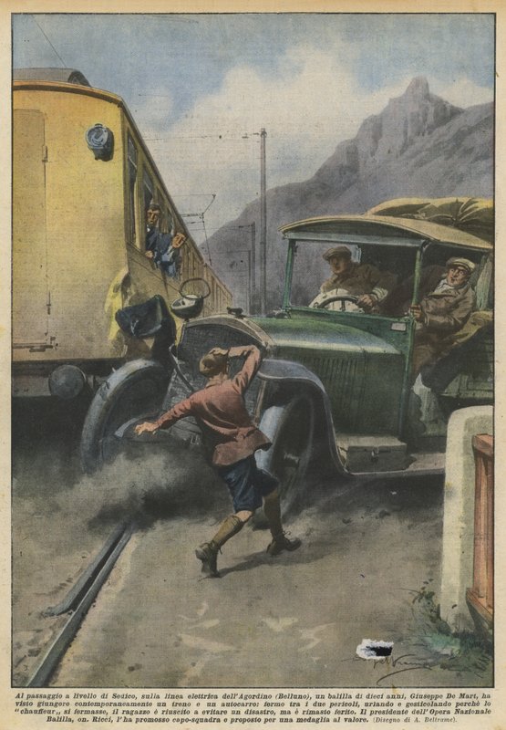 A Sedico vasúti átjárónál, az Agordino villanyvezetéken (Belluno) asztal? alkotó: Achille Beltrame