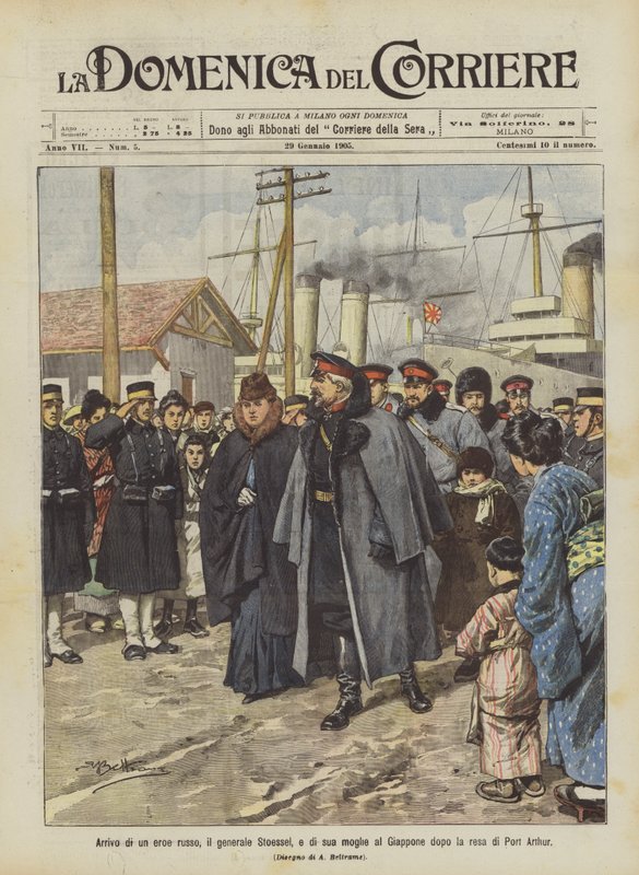Egy orosz hős, Stoessel tábornok és felesége Japánba érkezése Port Arthur feladása után alkotó: Achille Beltrame