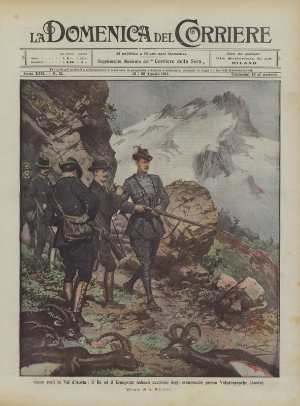 Királyi vadászatok Val dAosta-ban, a király és a német kronprinz kecskeféléket öl meg Valsavaranche (Aosta) közelében alkotó: Achille Beltrame