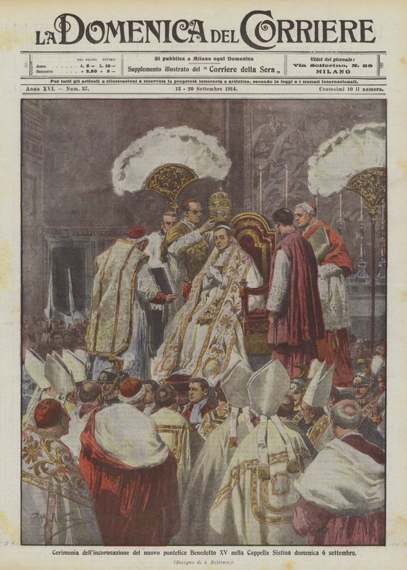 XV. Benedek új pápa koronázási ünnepsége a Sixtus-kápolnában szeptember 6-án, vasárnap alkotó: Achille Beltrame