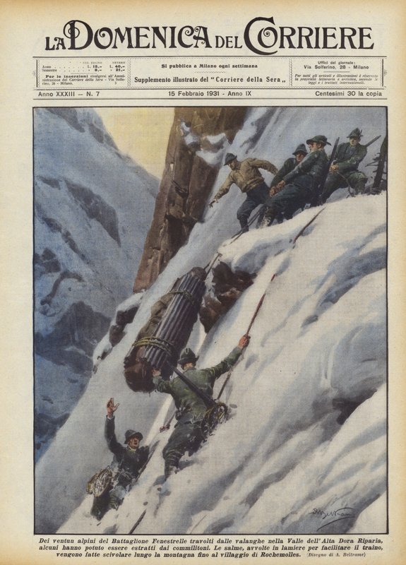 A Fenestrelle Zászlóalj huszonegy Alpini közül, akiket lavinák leptek el az Alta Dora-völgyben? alkotó: Achille Beltrame