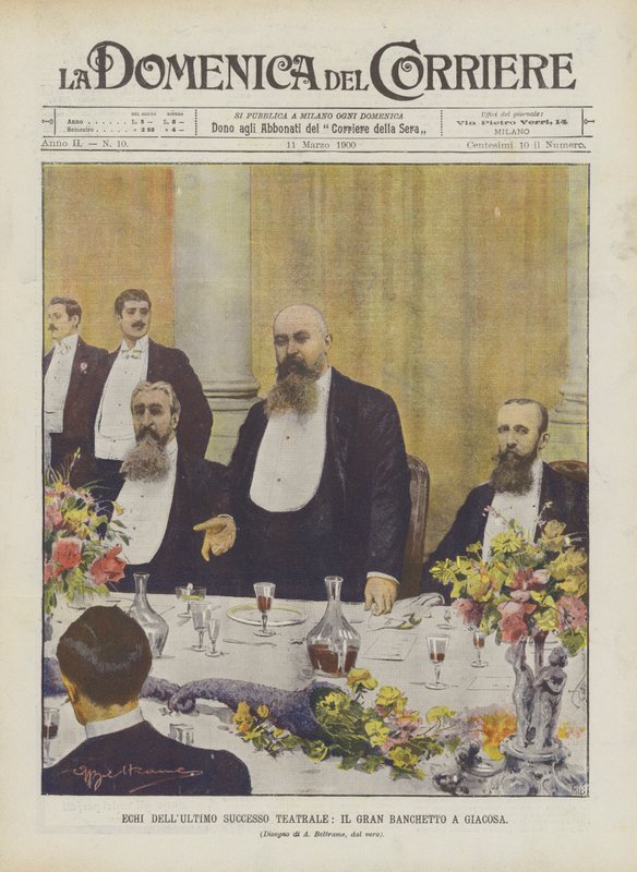 Az utolsó színházi siker visszhangjai, A nagy bankett Giacosában alkotó: Achille Beltrame