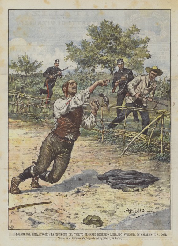 A dandár drámái, Domenico Lombardo rettegett brigand megölése Calabriában, Corr 14. alkotó: Achille Beltrame
