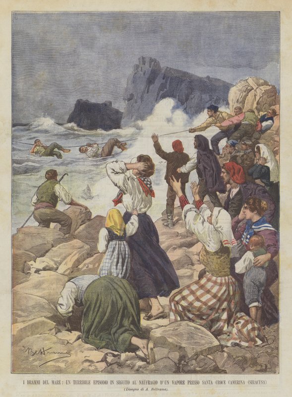 I Drammi Del Mare, Szörnyű epizód egy gőzhajótörés után a Santa Croce Camerinában (Syracuse) alkotó: Achille Beltrame