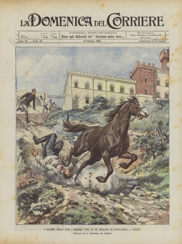 Az élet drámái, egy lovas katona szörnyű vége, In Chieti alkotó: Achille Beltrame
