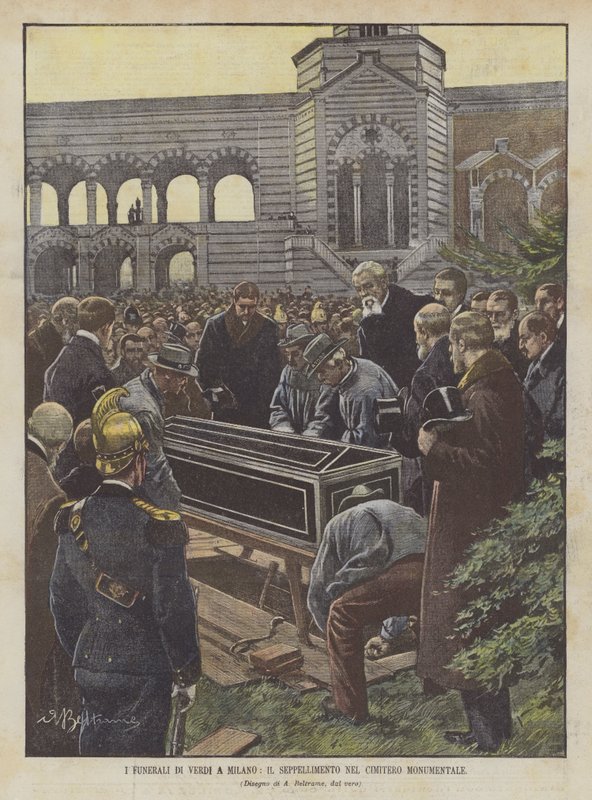 Verdi temetése Milánóban, temetése a monumentális temetőben alkotó: Achille Beltrame