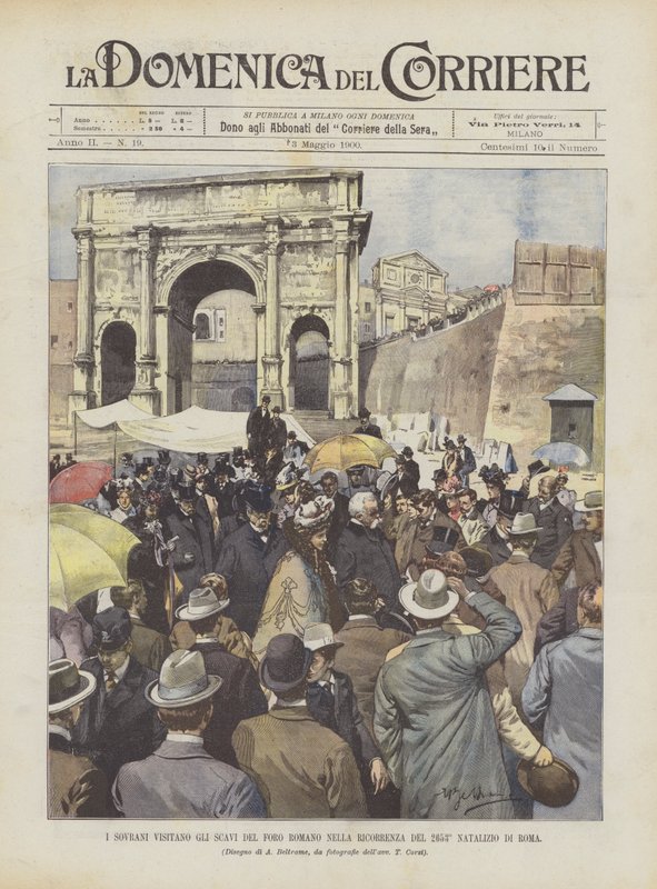 Az uralkodók meglátogatják a Forum Romanum ásatásait Róma 2653. évfordulóján alkotó: Achille Beltrame