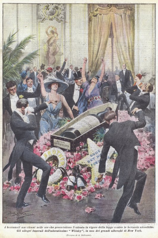 Az amerikai bacchanalia az alkoholtartalmú italok elleni törvény hatálybalépését megelőző órákban alkotó: Achille Beltrame