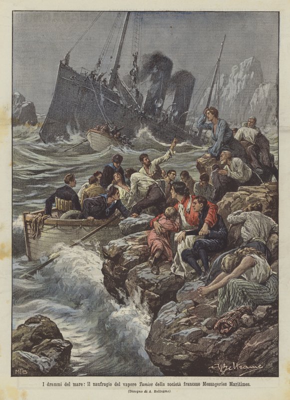 A tenger drámái, a francia Messageries Maritimes cég Tamise gőzösének elsüllyedése alkotó: Achille Beltrame