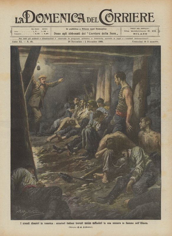 A nagy katasztrófák Amerikában, az olasz bányászok félig fulladva találtak egy égő bányában Illinoisban alkotó: Achille Beltrame