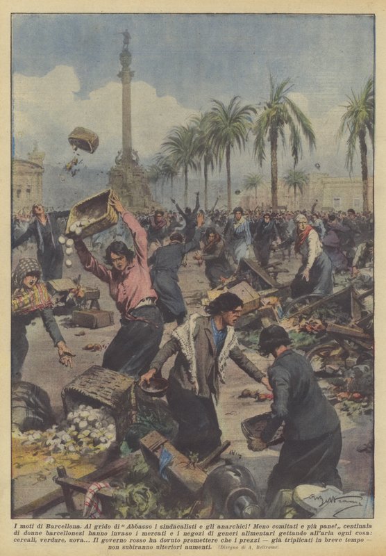 Zavargások Barcelonában alkotó: Achille Beltrame