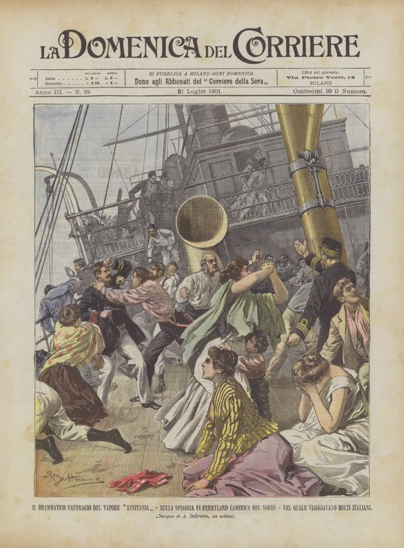 A Lusitania gőz drámai hajótörése a Ferryland Beachen (Észak-Amerika)? alkotó: Achille Beltrame