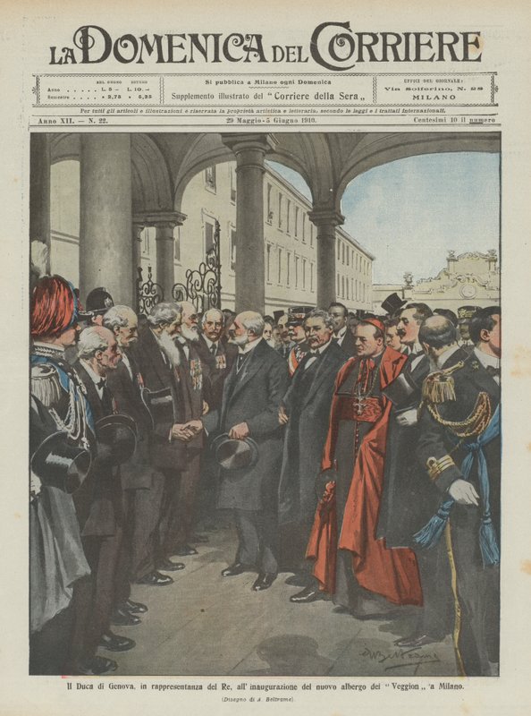 Genova hercege, a királyt képviselő milánói új Veggion szálloda felavatásán alkotó: Achille Beltrame