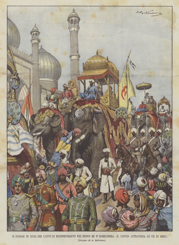 Durbar Indiában Az angol új király elismeréséről szóló törvény értelmében a körmenet átszeli Dehli utcáit alkotó: Achille Beltrame
