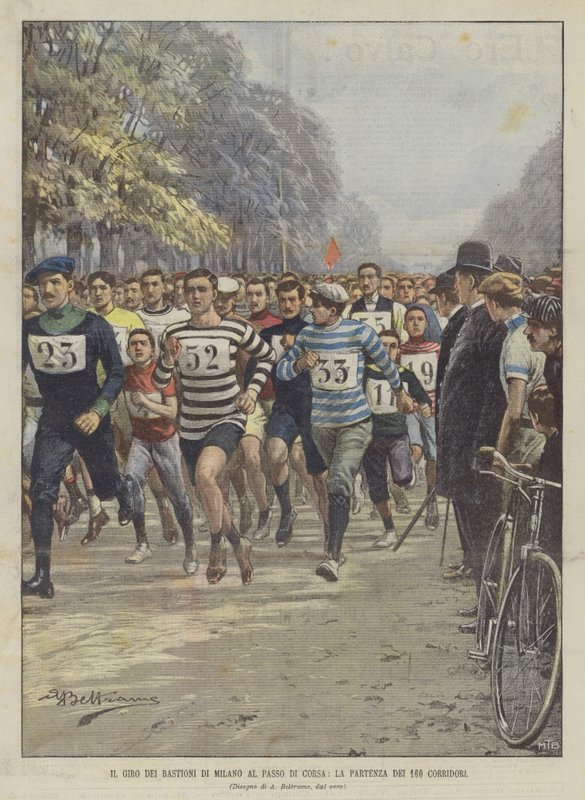 A Giro dei Bastioni di Milano a Passo di Corsán, a 160 induló rajtja alkotó: Achille Beltrame
