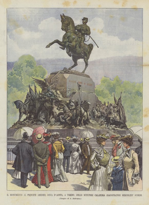 Amedeo hercegnek, Aosta hercegének emlékművét Torinóban Calandra szobrászművész múlt szerdán avatták fel. alkotó: Achille Beltrame